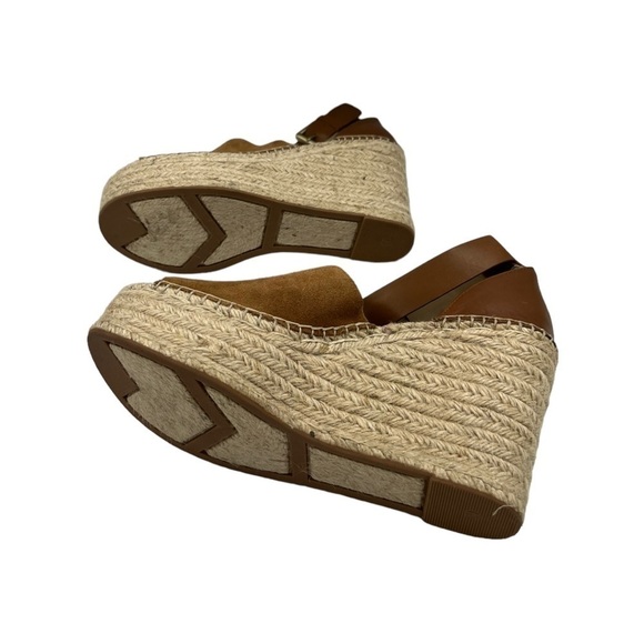 NWOT MARC FISHER Adalyn Platform Wedge Leather Espadrille Sandals Brown 9.5M - Picture 12 of 13